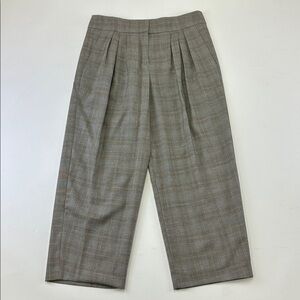 Lida Baday plaid neutral pleat front crop trousers Womens Size 6 wool Heritage
